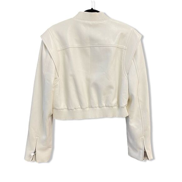 $645 Jonathan Simkhai Doreen Faux Leather Bomber Jacket Ivory NWT Revolve L - Picture 6 of 14